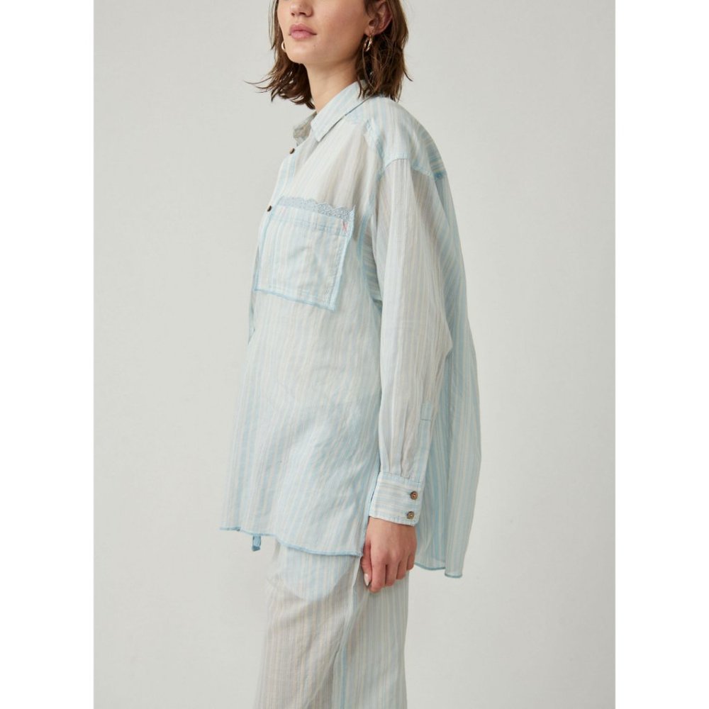 🎉LAST CHANCE🎉 FREE PEOPLE Sleep Mode Pajama Shirt / Blue Combo - Picture 5 of 7